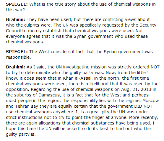 تصريحات الأخضر الابراهيمي عن استخدام السلاح الكيماوي في سوريا